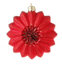 Glittered Poinsettia Glass Ornament Red