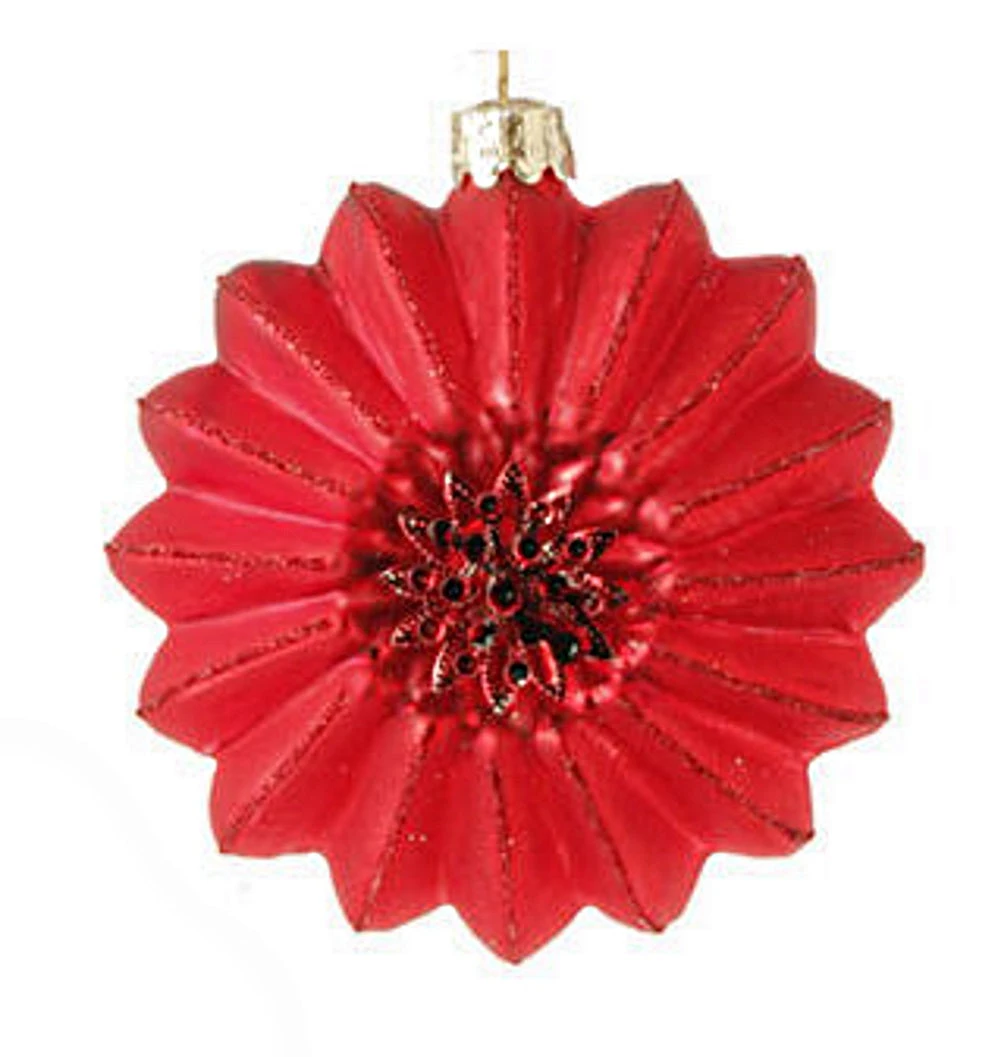 Glittered Poinsettia Glass Ornament Red 1 Glittered Poinsettia Glass Ornament Red