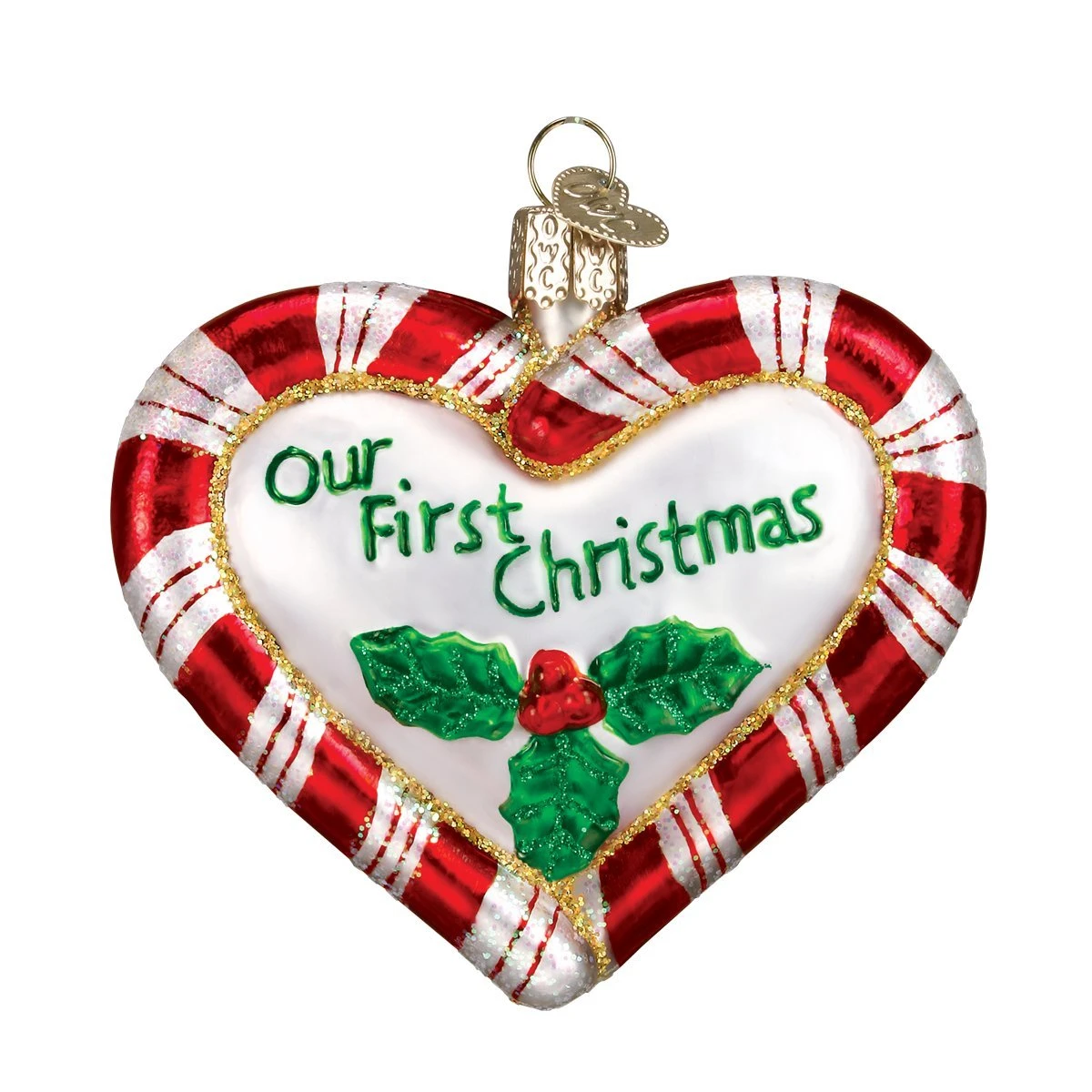 Our First Christmas Peppermint Heart Glass Ornament 2 Our First Christmas Peppermint Heart Glass Ornament - Image 2