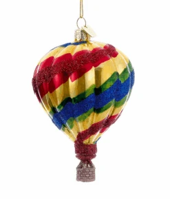 Hot Air Balloon Glass Ornament - Festive Stripes
