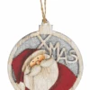 Wooden Circle Glittered Ornament - Santa
