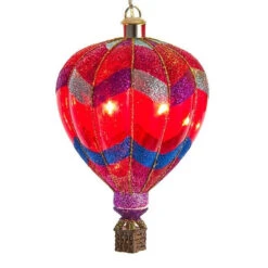 Kurt Adler Glass USB Powered LED Hot Air Balloon Ornament - Red Zigzag