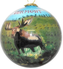 Hand Painted Glass Globe Ornament - A Vermont Moose