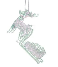 Kurt Adler Spunglass Ornament - Clear Reindeer With Sleigh