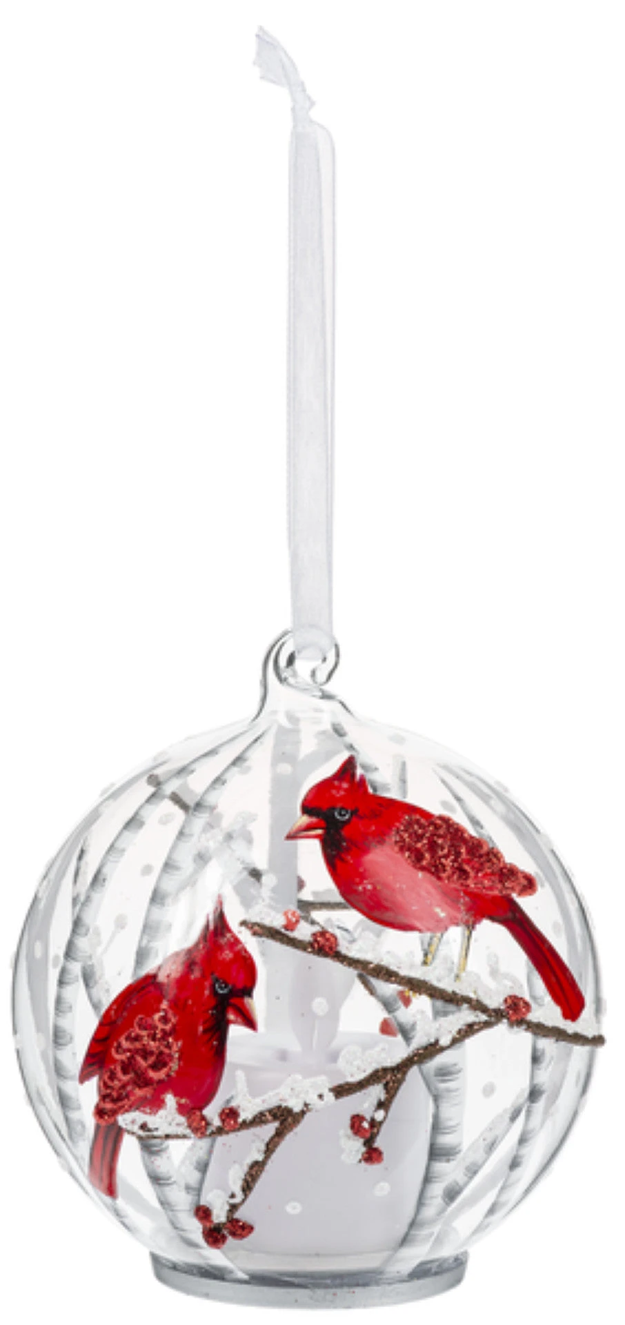 Cardinal Ornament With Flickering Flame LED - Berry Branches 1 Cardinal Ornament With Flickering Flame LED - Berry Branches