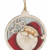 Wooden Circle Glittered Ornament - Santa Ho Ho
