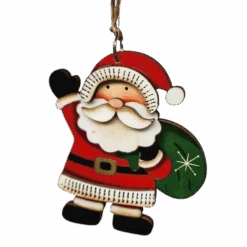 Rustic Wooden Ornament - Santa With A Bag Of Toys