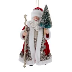 Kurt Adler Fabriche Regal Red Santa With Staff And Christmas Tree - Ornament
