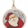 Wooden Circle Glittered Ornament - Santa Ho Ho Ho