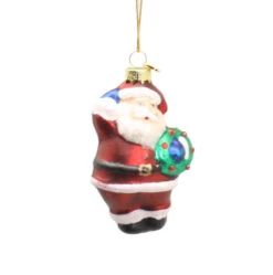 Kurt Adler 3 Inch Boxed Glass Ornament - Santa With Wreath