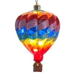 Kurt Adler Glass USB Powered LED Hot Air Balloon Ornament - Blue Zigzag